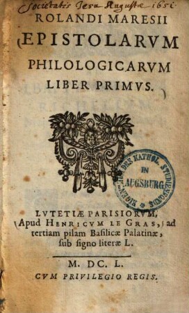 Epistolarum philologicarum liber primus