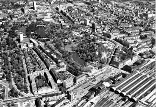 Luftbildaufnahmen von Karlsruhe. Südstadt - Stadtgarten von Süd nach Nord