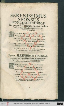 Serenissimus sponsus sponsae serenissimae, […]