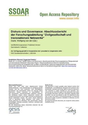 Diskurs und Governance: Abschlussbericht der Forschungsabteilung "Zivilgesellschaft und transnationale Netzwerke"