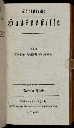 Bd. 2: Christliche Hauspostille. Zweyter Band