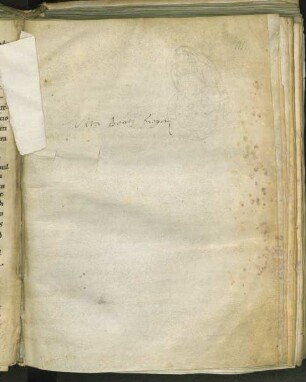 Neuzeitl. Notiz des Titels und Bleistiftzeichnung (Brustbild Heiliger)