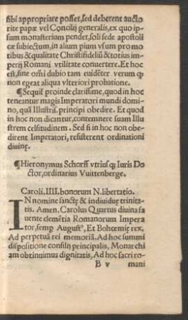 Hieronymus Schorff utrius que Iuris Doctor, ordinarius Witteberge.