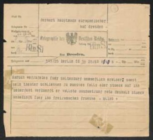 Brief von Julius Elias an Gerhart Hauptmann