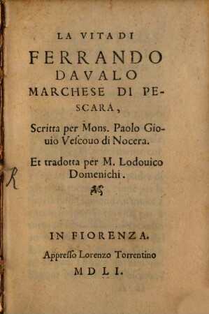 La vita di Ferrando Davalo, Marchese di Pescara