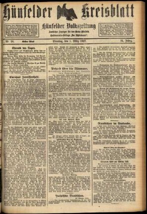 Erste Ausgabe vom Dienstag, den 01. März 1927.