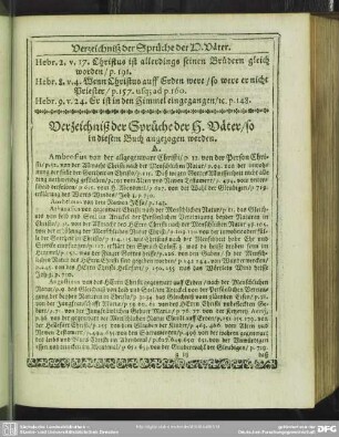 Verzeichniß der Sprüche H. Väter, so in diesem Buch angezogen werden