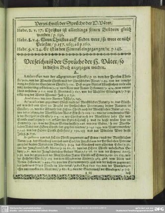 Verzeichniß der Sprüche H. Väter, so in diesem Buch angezogen werden