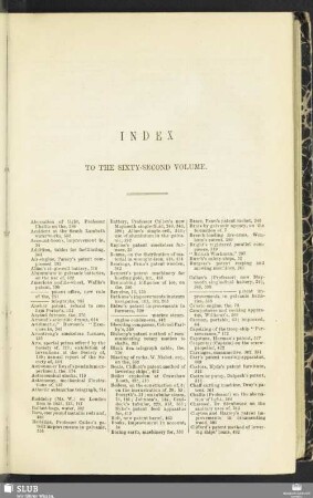 Index to the sixty-second volume
