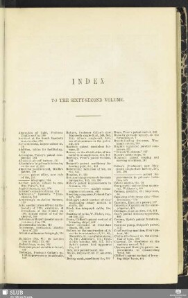 Index to the sixty-second volume