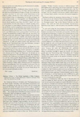 63-65 [Rezension] Abraham, William J., The divine inspiration of holy scripture