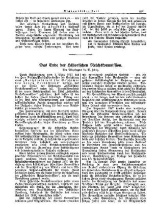 Das Ende der historischen Reichskommission : [Nichtamtlicher Teil]