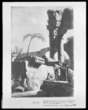 Antike Ruinen mit einem Relief und Staffagefiguren