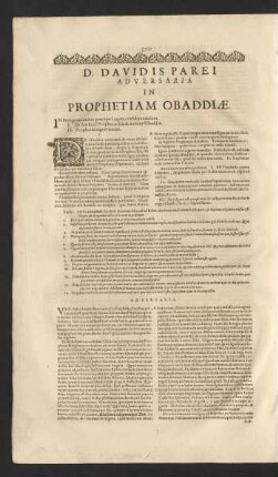 D. Davidis Parei Adversaria In Prophetiam Obbadiae