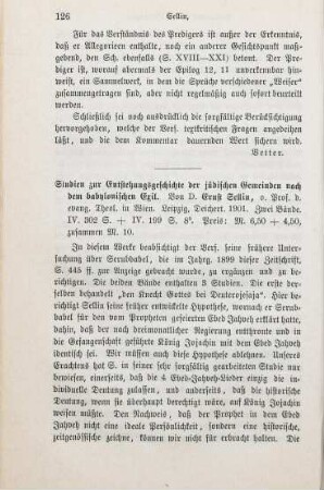126-127 [Rezension] Sellin, Ernst, Studien zur Entstehungsgeschichte der jüdischen Gemeinde nach dem babylonischen Exil