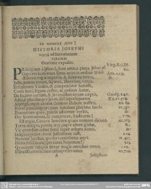 Historia Josephi vorsa ad Imitationem Virgilii. Oratione exposita