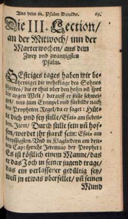 Die III. Lection/ an der Mitwoch/ inn der Marterwochen/ aus dem Zwey und zwantzigsten Psalm.