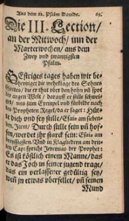 Die III. Lection/ an der Mitwoch/ inn der Marterwochen/ aus dem Zwey und zwantzigsten Psalm.