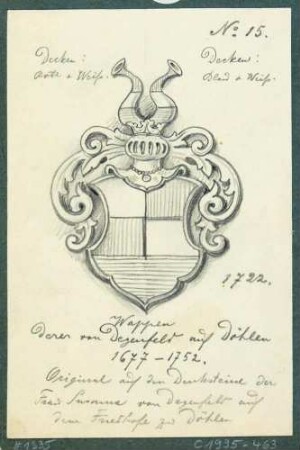 Das Wappen der Familie von Degenfeld vom Grabstein der Susanna von Degenfeld auf dem Friedhof in Döhlen (Freital)