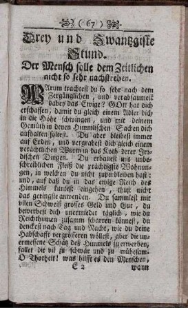 Drey und Zwanzigste Stund. Der Mensch soll dem Zeitlichen nicht so sehr nachstreben