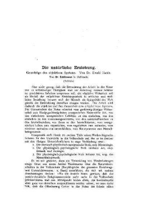 Die natürliche Erziehung : Grundzüge des objektiven Systems ; (Schluß)