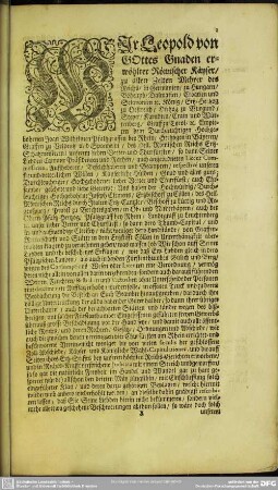 WIr Leopold von GOttes Gnaden erwöhlter Römischer Käyser ...