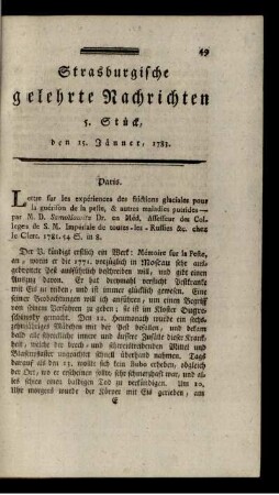 5. Stück, den 15. Jänner, 1783.