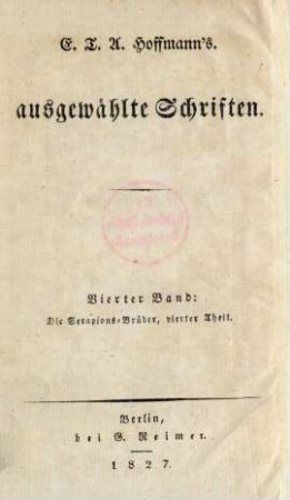 Bd. 4: E. T. A. Hoffmann's ausgewählte Schriften