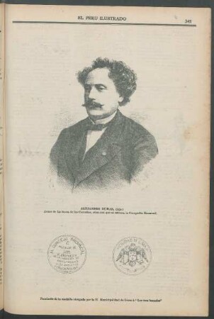 [Retrato de] Alejandro Dumas, (hijo) : Autor de La dama de las Camelias, obra con que se estrena la Compañía Emanuel.