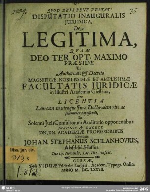 Disputatio Inauguralis Iuridica, De Legitima