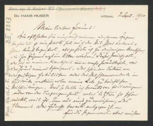 Briefkarte an Ferruccio Busoni : 02.09.1920