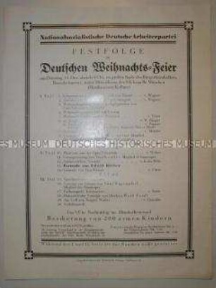 Programm einer Weihnachtsfeier der NSDAP mit einer Festrede von Adolf Hitler