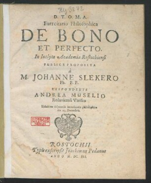 Exercitatio Philosophica De Bono Et Perfecto