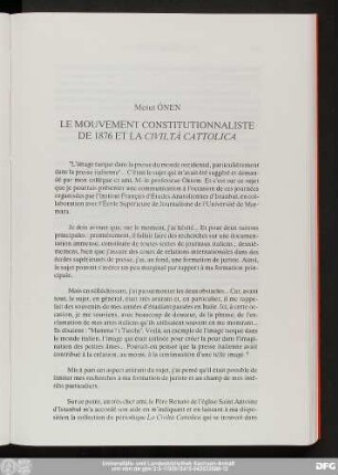 Mesut Önen Le Mouvement Constitutionnaliste De 1876 Et La Civiltà Cattolica