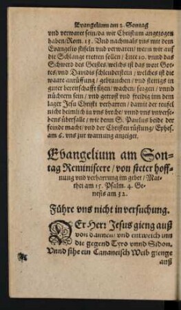 Evangelium am Sontag Reminiscere/ von steter hoffnung und verharrung im gebet ...