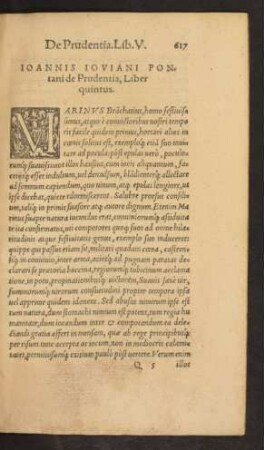 Ioannis Ioviani Pontani de Prudentia, Liber quintus.