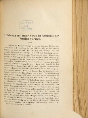 Lehrbuch der Chirurgie für Tierärzte, I