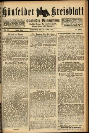 Erste Ausgabe vom Donnerstag, den 24. April 1924.
