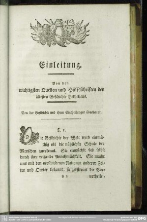 Einleitung. Von den wichtigsten Quellen und Hülfsschriften der ältesten Geschichte Helvetiens
