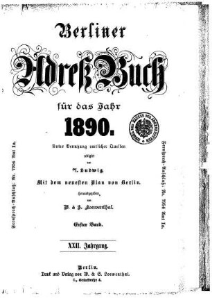 1890: Berliner Adreßbuch : für das Jahr ... : unter Benutzung amtlicher Quellen