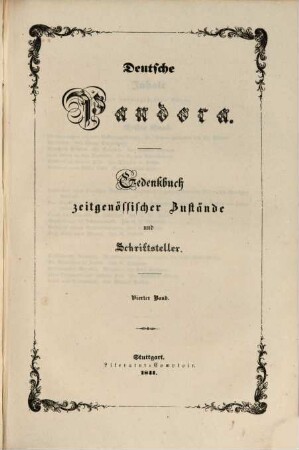 Deutsche Pandora : Gedenkbuch zeitgenössischer Zustände und Schriftsteller. 4. 1841