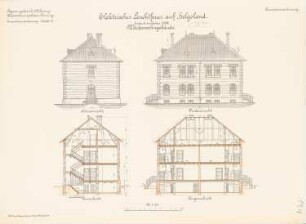 Elektrisches Leuchtfeuer, Helgoland: Wärterwohngebäude: Ansichten, Schnitte 1:100