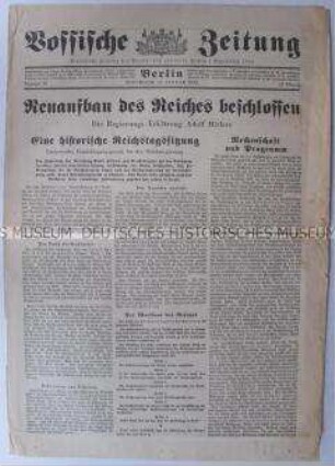 Tageszeitung "Vossische Zeitung" zu der Annahme des Ermächtigungsgesetzes durch den Reichstag