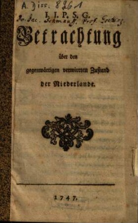 Betrachtung über den gegenwärtigen verwirrten Zustand der Niederlande