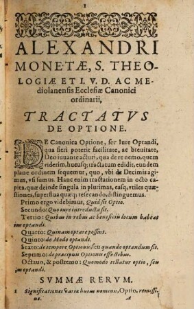 Duo Tractatus : Alter De Optione Canonica: in quo de Jure optandi, ... agitur ; Alter De Decimis: Tam Spiritualibus, ... quam Papalibus, ... exiguntur