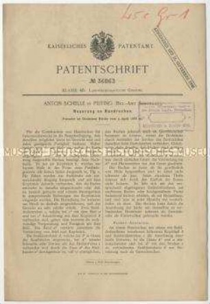 Patentschrift einer Neuerung an Handrechen, Patent-Nr. 36863