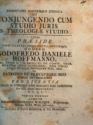 Diss. inaug. iur. de coniungendo cum studio iuris s. theologiae studio