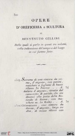 Opere d'oreficeria e scultura di Benvenuto Cellini
