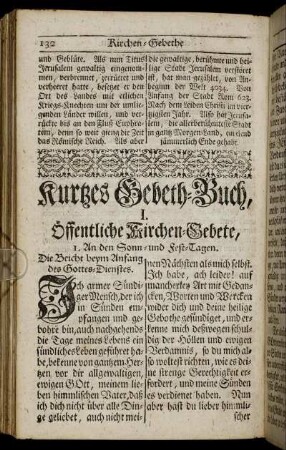 Kurtzes Gebeth-Buch, /I. Öffentliche Kirchen-Gebete, - VI. Gebete für Krancke und Sterbende.