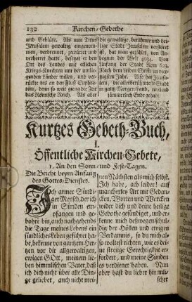 Kurtzes Gebeth-Buch, /I. Öffentliche Kirchen-Gebete, - VI. Gebete für Krancke und Sterbende.